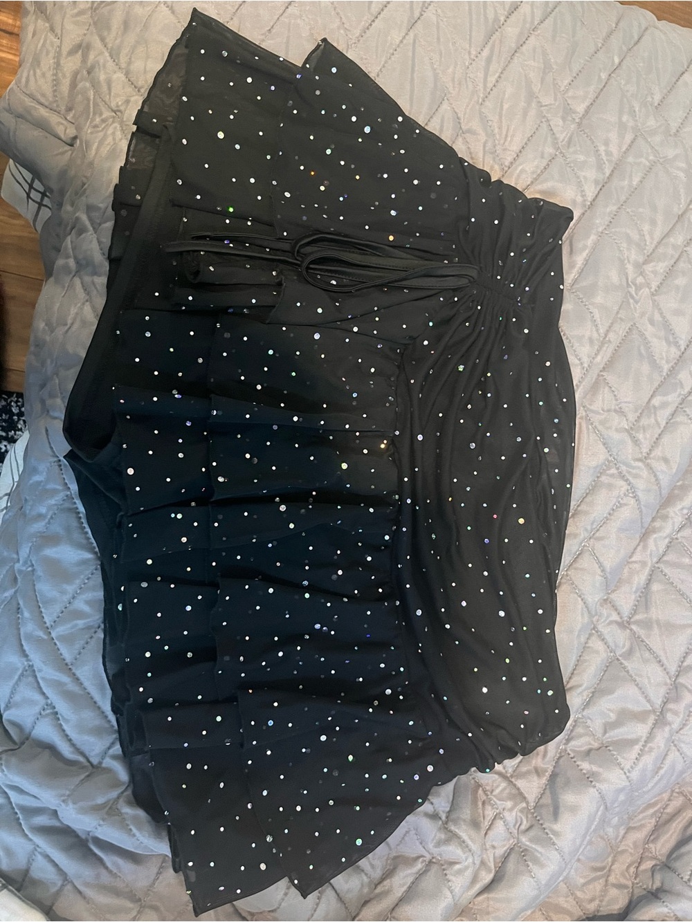 SHEIN Black Holographic Dot Tiered Mini Skirt